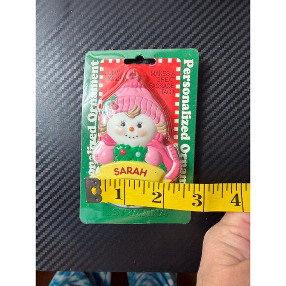 Vintage Stravina “Sarah” Personalized Snowman Ornament Molded Holiday Christmas - Picture 4 of 4